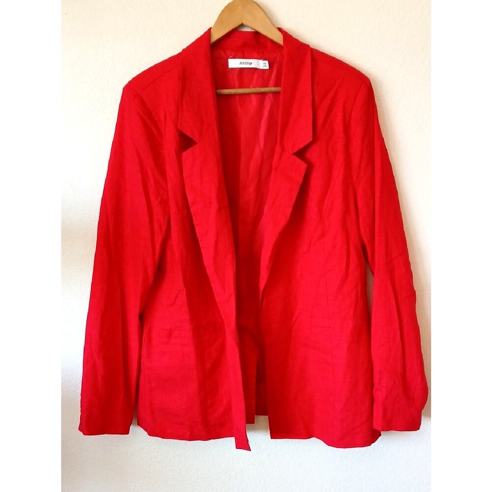 JustFab Women's Red Linen Blend Lined Blazer